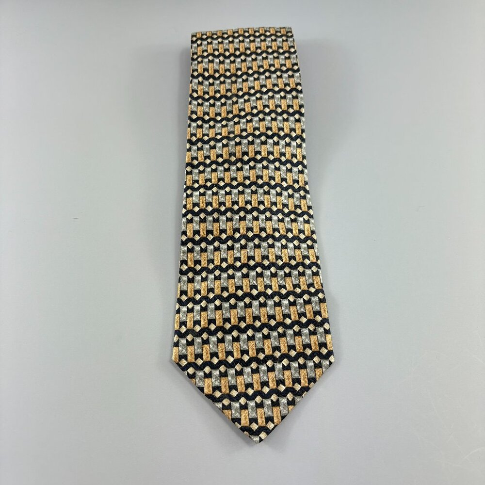 Louis Roth Black / Brown Geometric Men's Extra Long Tie 4' x 62"